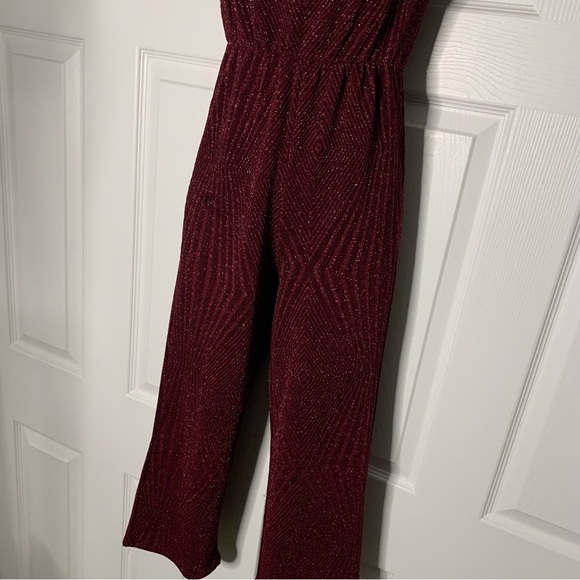 Big Kid Trixxi Girl Off-Shoulder Burgundy Jumpsuit - Picture 3 of 5